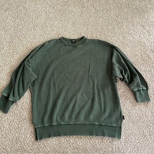 Relaxed Waffle-Knit Crewneck Sweater - Olive
